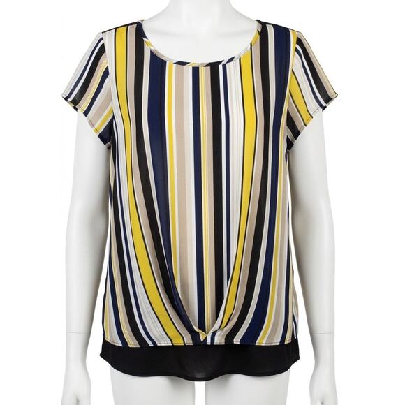 Zoe + Phoebe Tops - Zoe+Chloe Size Large Mixed Media Striped Short Sleeve Top Black Yellow